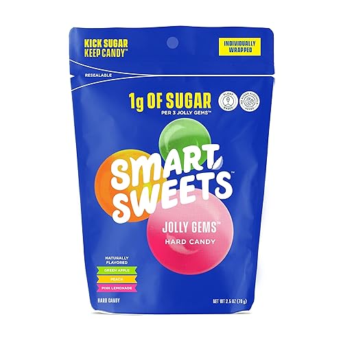 SmartSweets Jolly Gems Easter Candy, 2.5oz, Green Apple, Peach, & Pink Lemonade Flavors, Hard Candy With Low Sugar, Low Calorie, Free From Sugar Alcohols, No Artificial Colors Or Sweeteners - Jolly Gems - 2.5 Ounce (Pack of 1)