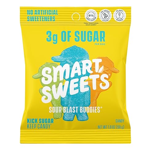 SmartSweets Sour Blast Buddies, Candy With Low Sugar 3g, Low Calorie 100, Net Carb 12, Plant Based, Gluten Free, No Artifical Colors or Sweeteners 1.8 Oz Bags (Pack of 6) - Sour Blast Buddies - 1.8 Ounce (Pack of 6)