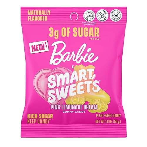 SmartSweets Barbie Pink Lemonade Dream Gummy Candy: 1.8oz (Pack of 14), Gummy Candy with Low Sugar, Low Calorie, No Artificial Sweeteners, Plant-Based, Gluten-Free, Healthy Snack for Kids & Adults - Barbie Pink Lemonade Dream - 1.8 oz (Pack of 14)