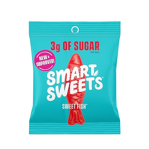 SmartSweets Sweet Fish, Low Sugar Gummy Candy (3g), Low Calorie (130), Gluten-Free -1.8oz (Pack of 12) Packaging may vary - Sweet Fish - 1.8 Ounce (Pack of 12)