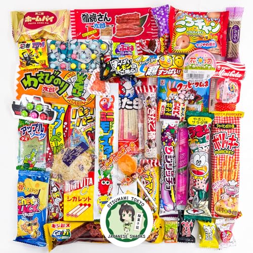Japanese Snacks Assortment 40pcs, Full of Dagashi, Candy, Gummy, Marshmallows, Chips,Bubblegum, weird snacks food Japan, for Gifts, Picnics, and Snacks, for both Children and Adults.