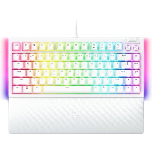Razer BlackWidow V4 75% Mechanical Gaming Keyboard: Hot-swappable Design - Compact & Durable - Orange Tactile Switches - Chroma RGB - MF Roller & Media Keys - Comfortable Wrist Rest - White (Renewed) - White