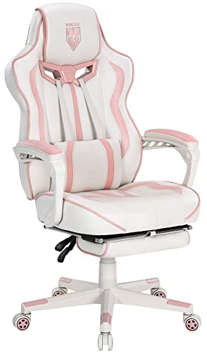 Vonesse Pink Modern Gaming Chair for Office and Gaming with Adjustable, Durable, Removable, Resistant Light Gray/Pink Recliner - Pink