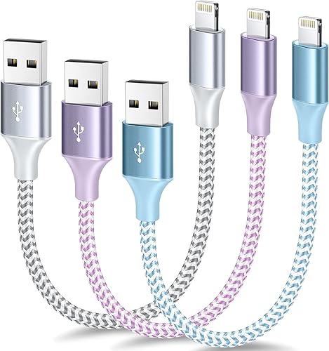[Apple MFi Certified] Short iPhone Charger 1ft 3Pack,USB A to Lightning Cord Nylon Braided 12 Inch Fast Charging iPhone Cable Compatible with iPhone 14 13 12 11 Pro/Max/Mini Xs SE2/iPad for Car - 3Pack-1FT - Multicolored