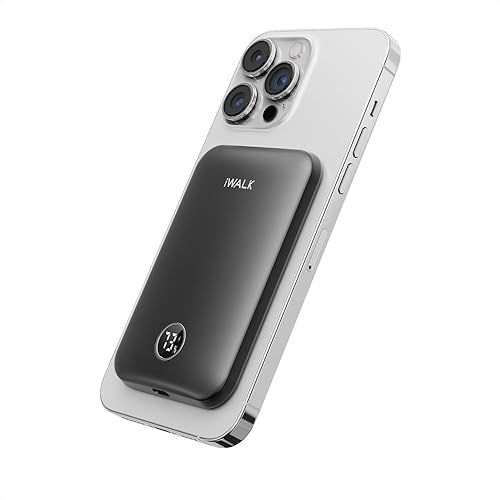 iWALK Magnetic Portable Charger,5000mAh 18W Wireless Slim Power Bank Battery Pack with LED Display and Comfortable Grip Only Compatible with iPhone 16/16 Pro/16 Pro Max/15/14/13/12 Series,Black - Black