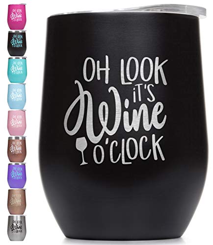 Prokitline Premium Stainless Steel Wine Tumbler with Lid 12 oz Double Wall Vacuum Insulated Stemless Travel Glass Funny Phrase Engraved Mug | Custom Personalized Men Women Cup with Sayings Black - Black Cup