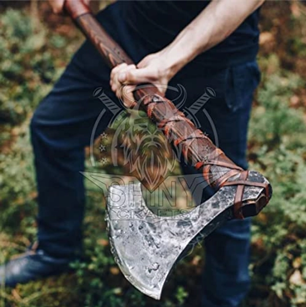40" Long Two-Handed Berserker Axe Forged Axe - Bearded Axe