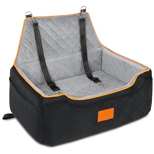 XIEEAOZEE Dog Car Seat for Large/Medium Dog, Dog Booster Seat for Dogs Under 55Lbs or 2 Small Dogs, Detachable and Washable Travel Dog Seat with Thick Cushion and Storage Pockets (Black/Gray) - Black/Gray