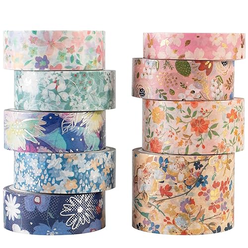 YUBBAEX Mystic Gold Washi Tape Set Wide Silver Foil Masking Tape Decorative for Arts, DIY Crafts, Journal Supplies, Planners, Scrapbook, Card/Gift Wrapping (Beauty of Nature) - Beauty of Nature