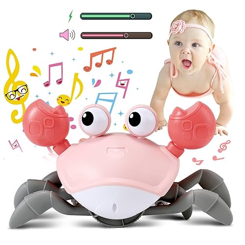 control future Baby Girl Toys Tummy Time: Pink Crawling Crab Babies Montessori Toy Learning 36 Months 3 Year Old Birthday Infant Girls Valentines Day Gifts Stuff 0 1 2 Essentials - Pink