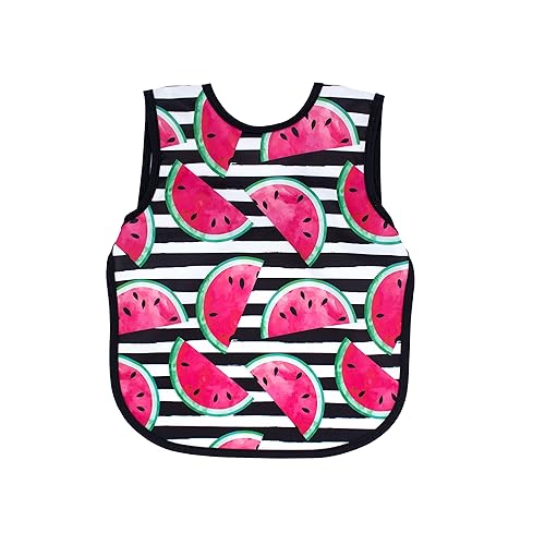 BapronBaby Watermelon Stripes Bapron - No Neck Tie Safer Bib for Baby & Toddler - Soft Waterproof Stain Resistant - Machine Washable - Sz Baby/Toddler 6m-3T - Baby/Toddler 6m-3T - Watermelon Stripes