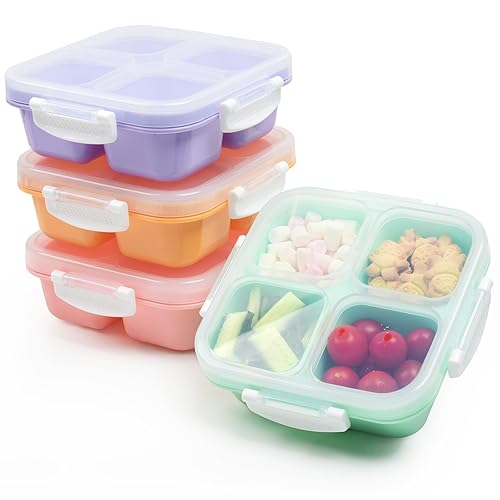 EONJOE 4-pack Small Snackle Box Container Dishwasher Safe Bpa Free 4 Compartments Snack Containers for Travel Road Trip Kids School Adult Work - 4-pack