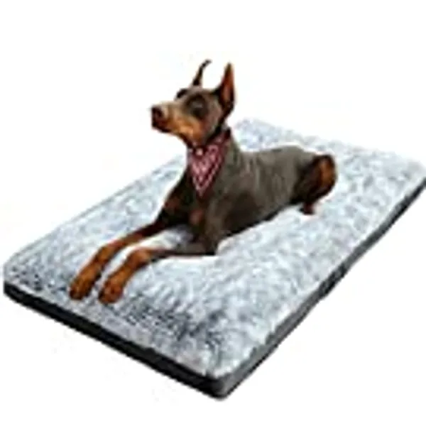 KISYYO Dog Beds for Large Dogs Fixable Deluxe Cozy Dog Kennel Beds for Crates Washable Dog Bed, 36 x 23 x 5 Inches, Grey