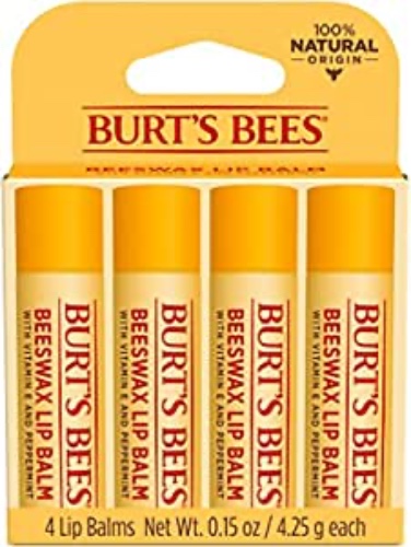 Burt's Bees Lip Balm Easter Basket Stuffers, Moisturizing Lip Care Spring Gift, for All Day Hydration, 100% Natural, Original Beeswax with Vitamin E & Peppermint Oil (4 Pack) - Original 4 Count