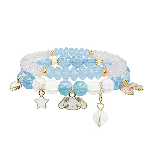 CJIAYUJEW Cute Bracelet Crystal Pearl Bracelet, Anime Elastic Stretch Crystal Bead Bracelet Lovely Cartoon Elastic Beaded Bracelets for Women