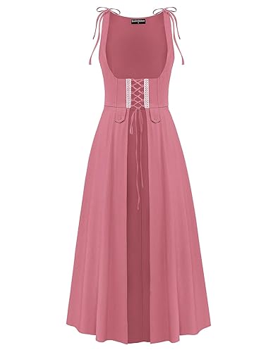 Scarlet Darkness Women Renaissance Dress Underbust Medieval Pirate Pesant Overdress - Pink - Large