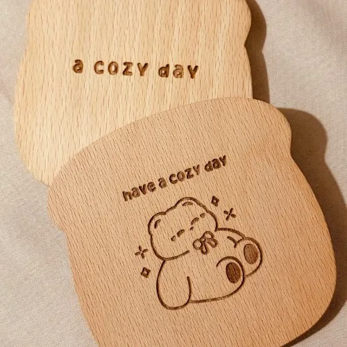 Cute Double Sided ‘have a COZY day’ Toast Shaped Wooden Coaster 