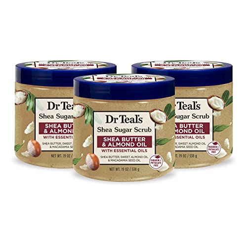 Dr Teal's Shea Sugar Body Scrub, Shea Butter with Almond Oil & Essential Oils, 19 oz (Pack of 3) (Packaging May Vary) - Shea Butter with Almond Oil & Essential Oils