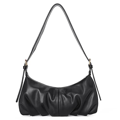 CLUCI Shoulder Bag,Purses for Women Dumpling Small Hobo Bags Vegan Leather Ladies Clutch with Adjustable Strap - 01-black