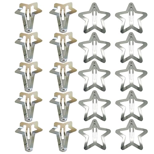 20 PCS 1.57" Star Snap Hair Clips Y2K, 2000s Silver Girl HairAccessories,Star Clips Hair, Festival Hair Barrettes for Women,Grils Styling Gift - Large Star Hair Clips