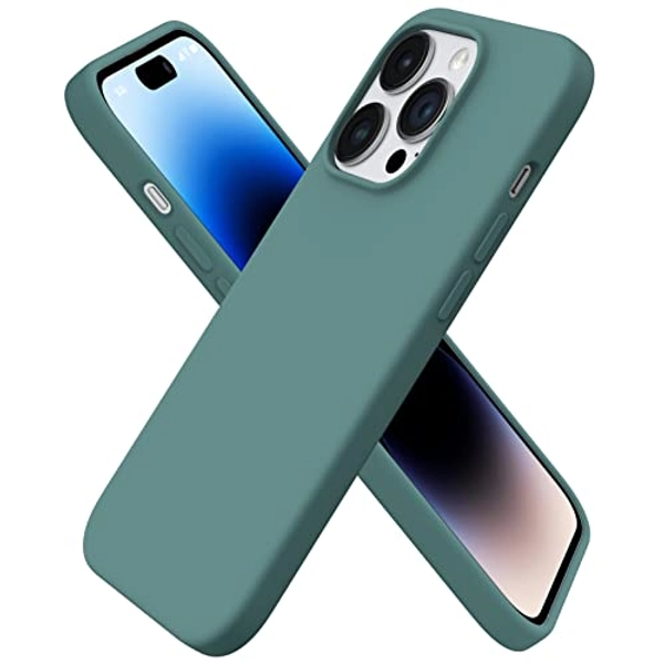 ORNARTO Compatible with iPhone 14 Pro Case 6.1, Slim Liquid Silicone 3 Layers Full Covered Soft Gel Rubber Case Protective Cover 6.1 inch-Pine Green