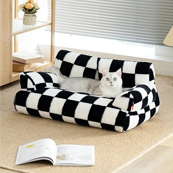 Pet Couch Bed, Washable Cat Beds for Medium Small Dogs & Cats up to 25 lbs, Durable Dog Beds with Non-Slip Bottom, Fluffy Cat Couch, 26×19×13 Inch