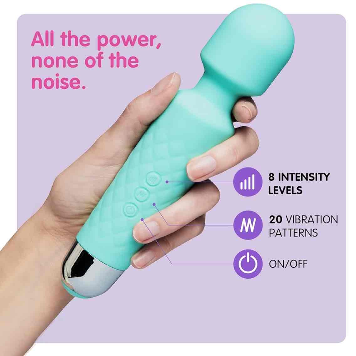Rechargeable Personal Massager Handheld - Large Edition - Cordless - 8 Powerful Speeds & 20 Vibration Patterns - Travel Bag Included (Black)