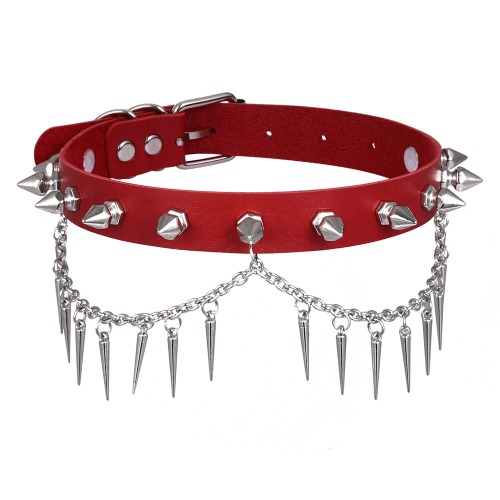 PU Spiked Chain Choker - red