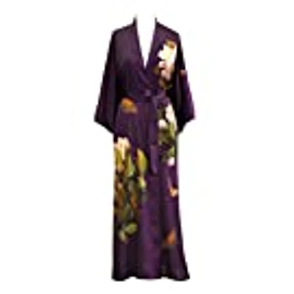 Women's Charmeuse Kimono Robe Long - Watercolor Floral
