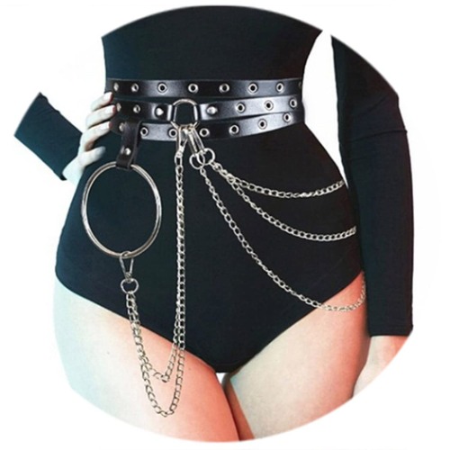 Nicute Punk Waist Belt Chain Leather Black Belly Chains Layered Goth Body Accessories for Women and Girls - 