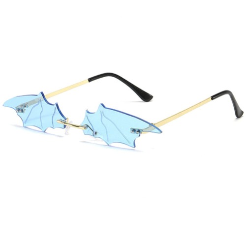 LASPOR Retro Rimless Sunglasses for Women Men Small Vintage Bat Eyewear Novelty Metal Frameless Glasses UV400 Protection - Transparent Blue