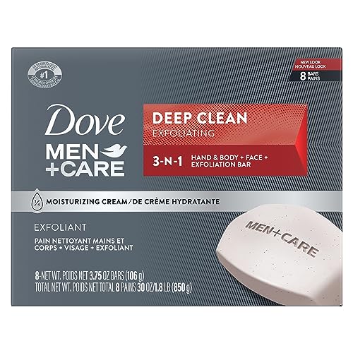 Dove Men+Care Body and Face Bar More Moisturizing Than Bar Soap Deep Clean Effectively Washes Away Bacteria, Nourishes Your Skin, 3.75 Ounce (Pack of 8) - 3.75 Ounce (Pack of 8) - Body Soap