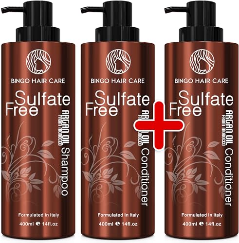 Moroccan Argan Oil Sulfate Free Shampoo and Two Conditioners - Best for Damaged, Dry, Curly or Frizzy Hair - Thickening for Fine/Thin Hair, Safe for Color-Treated, Keratin Treated Hair