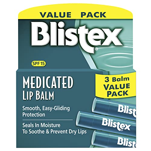 Blistex Medicated Lip Balm, 0.15 Ounce, 3 Count (Pack of 1) Prevent Dryness & Chapping, SPF 15 Sun Protection, Seals in Moisture, Hydrating Lip Balm, Easy Glide Formula for Full Coverage - 3 Count (Pack of 1)