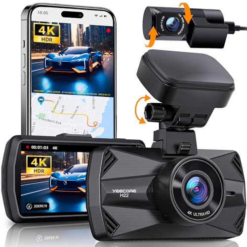 YEECORE Dual Dash Cam, Real 4K+1080P Front and Rear Dash Camera, Built-in WiFi GPS, 3" IPS Screen, HDR Night Vision, 24H Parking Monitor, 157°Wide Angle Dash Camera for Cars, Loop Recording (H22)