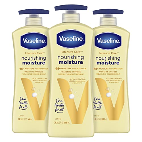 Vaseline Intensive Care Nourishing Moisture Body Lotion for Dry Skin, Made with Ultra-Hydrating Lipids + Pure Oat Extract for Nourished, Healthy-Looking Skin 20.3 oz, 3ct - 20.3 Fl Oz (Pack of 3) - Essential Healing