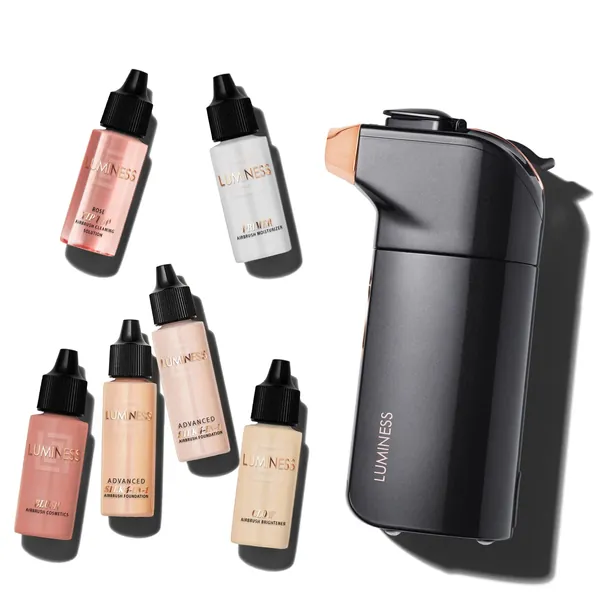 Luminess BREEZE DUO Airbrush Makeup System, Fair Coverage – 9-Piece Kit includes 2x Silk Airbrush Foundation, Soft Rose Blush, Glow Highlighter, Moisturizer Primer, and Airbrush Cleaning Solution - Fair