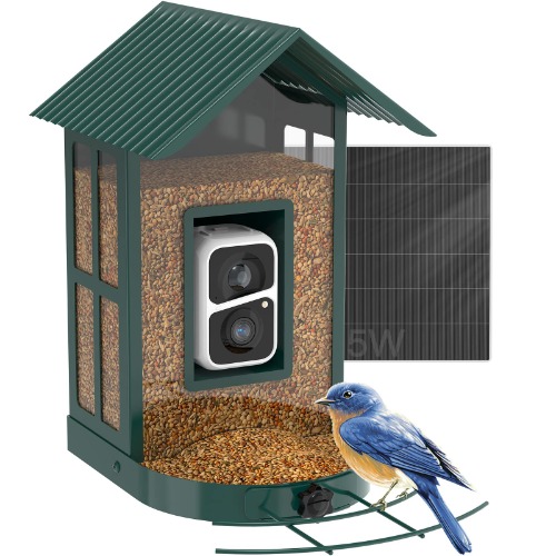 SOLIOM BF08-Smart Bird Feeder Camera with AI Identify Bird Species, Wild Bird Buddy Watching Video Camera with Live,Motion Activated,Instant Notifications and 5W Solar Panel, Gift for Family