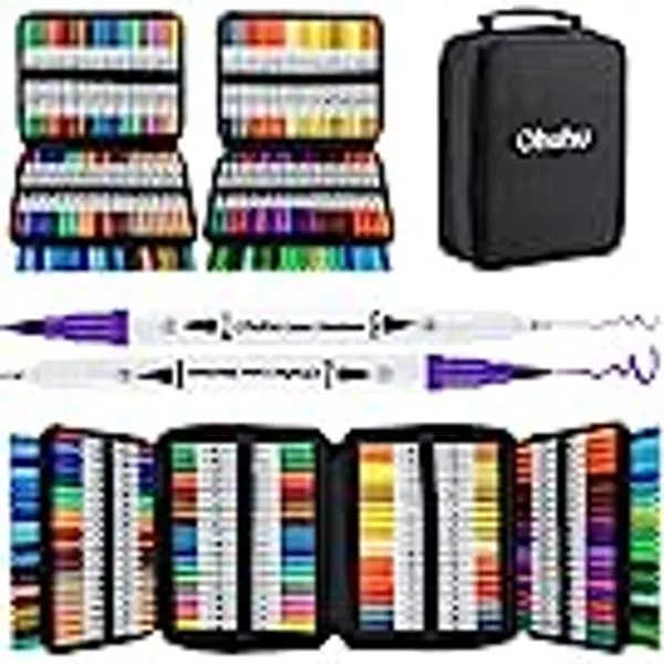 Ohuhu Water Based Brush Markers: Dual Tips - 160 Colors Art Markers Set Coloring Brush Fineliner Color Marker Pens for Calligraphy Drawing Sketching Coloring Bullet Journal Art Supplies - White