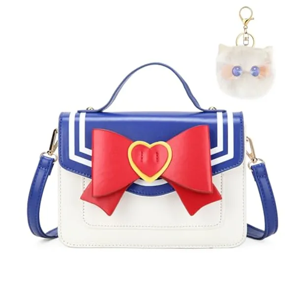 Sunwel Fashion Cute Anime Cosplay Big Bow Top-Handle Purse Small Shoulder Crossbody Bag for Women Girls (BLUE/RED)