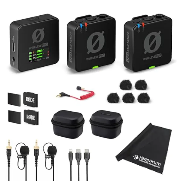 Rode Wireless Pro Digitales 2-Kanal Drahtlos-Mikrofonset + keepdrum Mikrofasertuch