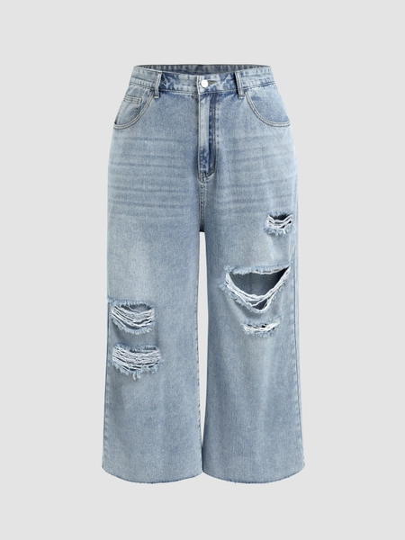 High Waist Ripped Straight Leg Jeans Curve & Plus