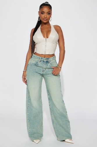 Naples Tinted Drop Waist Baggy Jeans - Light Wash | 22 Plus
