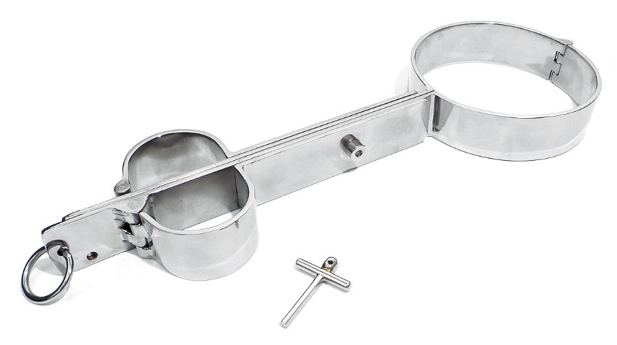 Rigid Shrew's Fiddle for Bondage (Cangue Handcuff Neck Restraint) | Small (Wrist: 6.5in / 16.5cm; Neck: 16.5in / 41.9cm) / Stainless Steel
