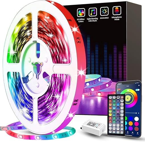 Tenmiro 50ft LED Strip Lights, RGB LED Smart Music Sync Color Changing LED Lights Strips with Remote LED Lights for Bedroom, Room, TV, Party - 50FT