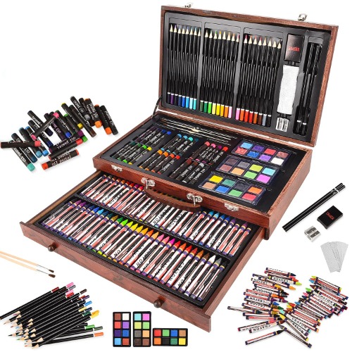 143 Piece Deluxe Art Set in Wooden Box with Handle, Art Supplies for Kids and Adults, Professional Painting & Drawing Tool Set for Artists