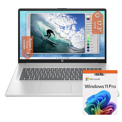 HP Ultrabook 17 Laptop, AMD Ryzen 5 5500U 6-Cores Processor(Beat i7-1250U), 32GB RAM, 1TB SSD and 512GB External, Fingerprint Reader, 17" FHD (1080p) IPS Display, Windows 11 Pro Without Mouse