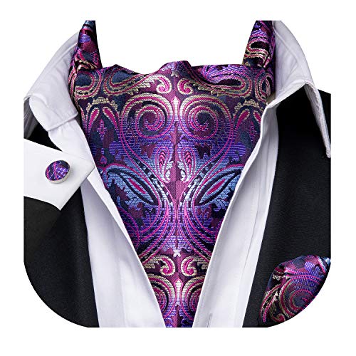 Dubulle Cravat Ties for Men with Pocket Square and Cufflinks Ascot and Handkerchief Set - Purple Paisely