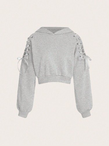 SHEIN EZwear Women's Solid Color Long Sleeve Drawstring Hoodie Casual Sweatshirt