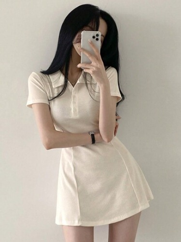 DAZY Solid Color Button Front Half Placket Cinching Waist Midi Dress